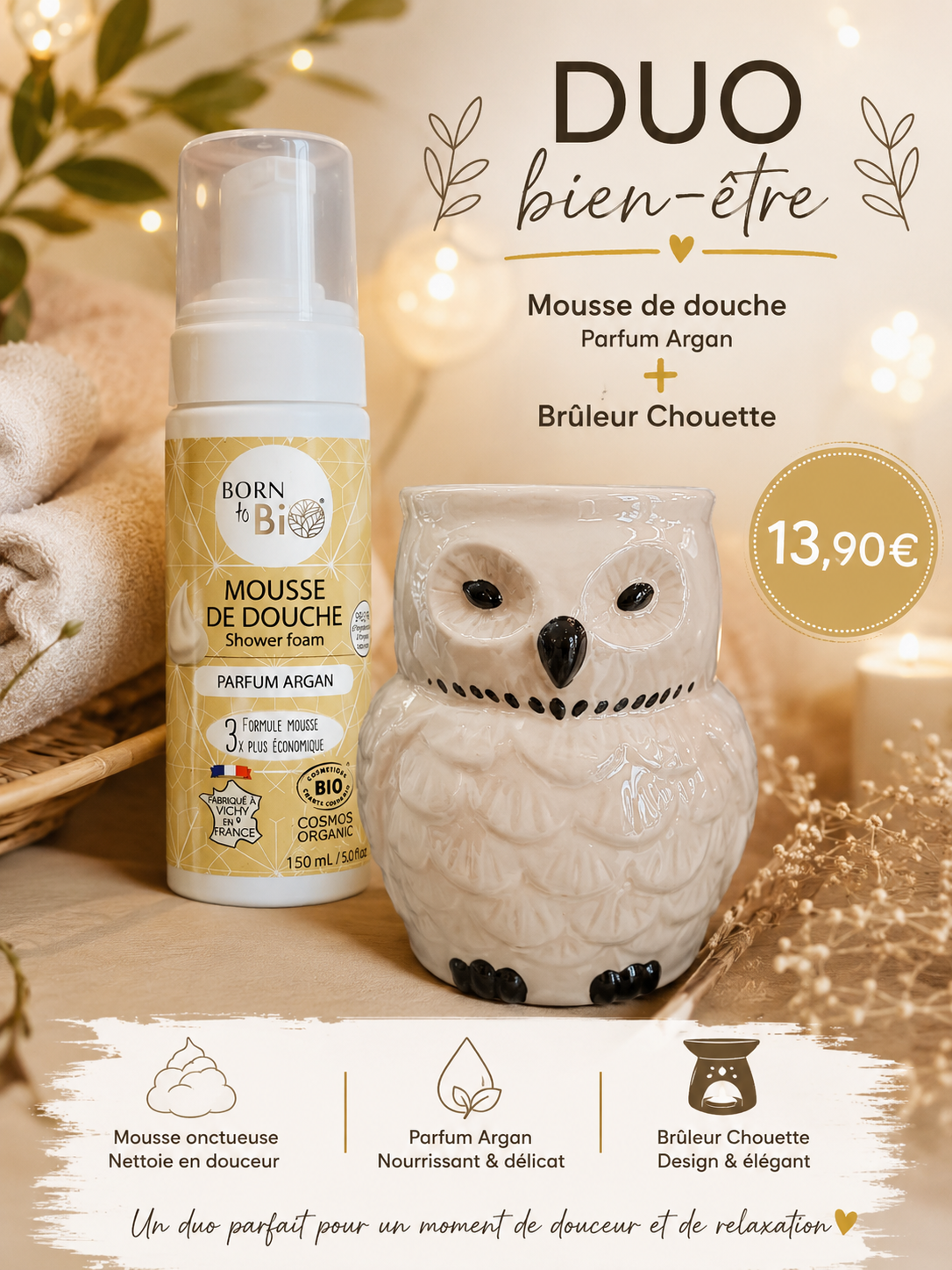Duo Mousse de douche et brûleur chouette– Offre Duo (Copie)