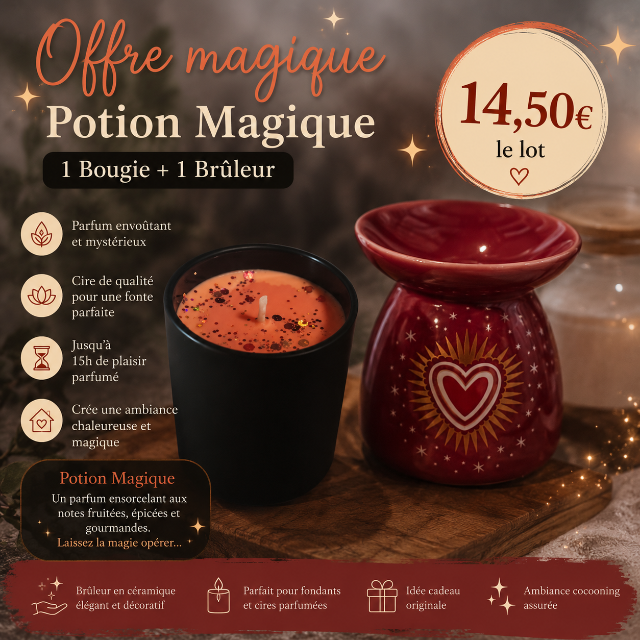 Duo Bougie Potion Magique + Brûleur Cœur – Offre Duo
