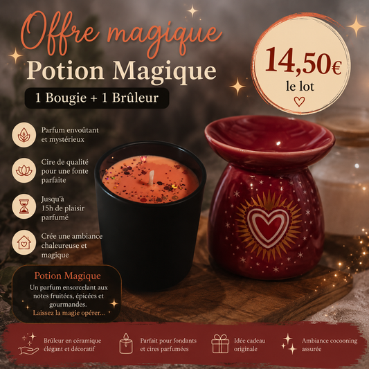 Duo Bougie Potion Magique + Brûleur Cœur – Offre Duo
