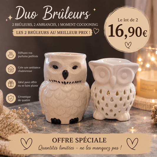 Lot de 2 brûleurs hibou et chouette – Offre Duo